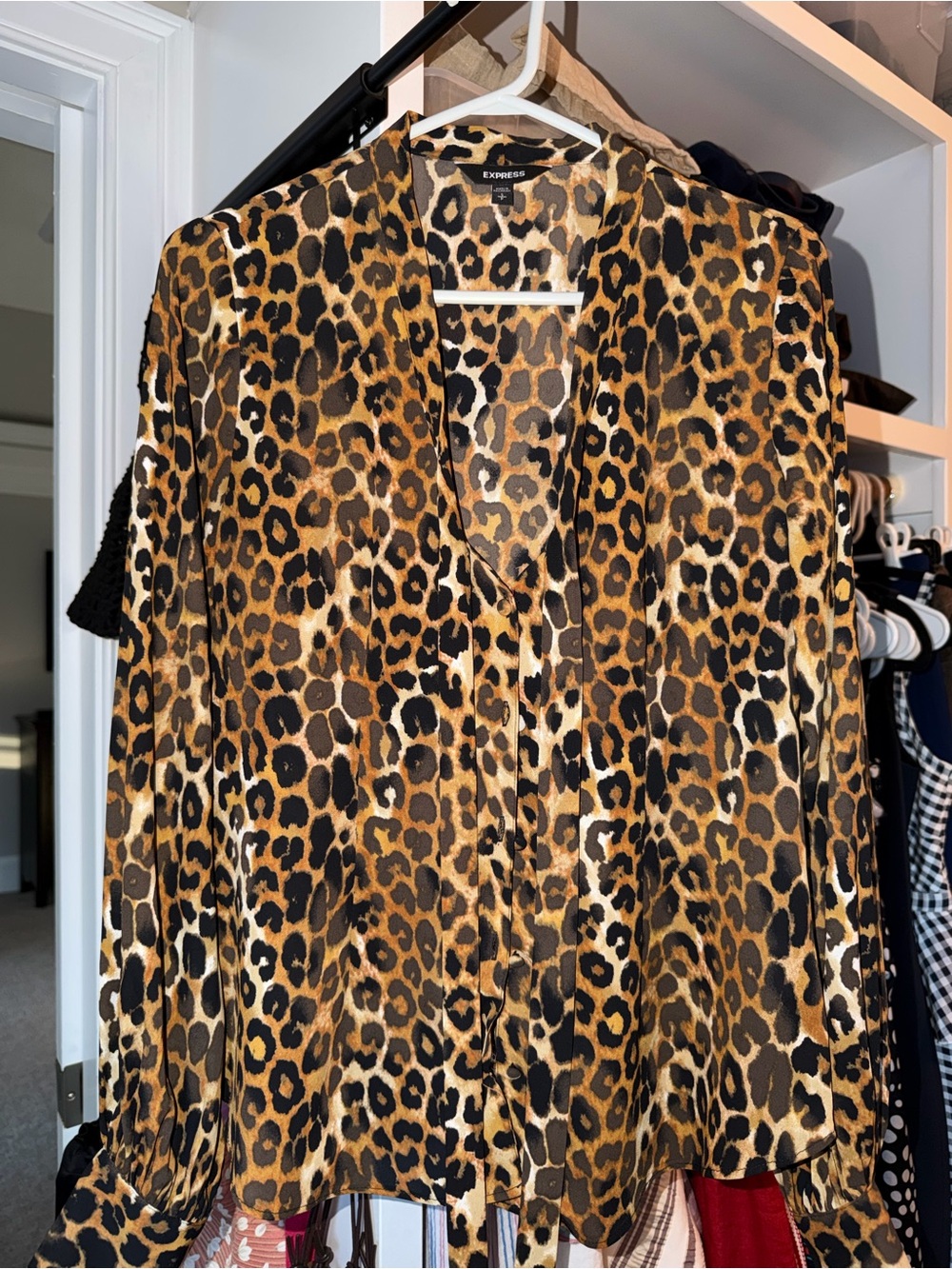 Express Leopard Print Button-Up Blouse - Brown Black Cream